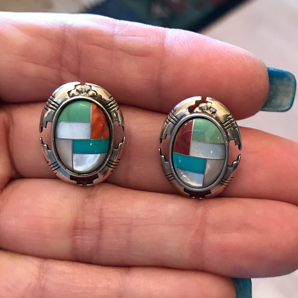 🤑NEW LISTING VINTAGE SS GEM EARRINGS - Picture 4 of 6